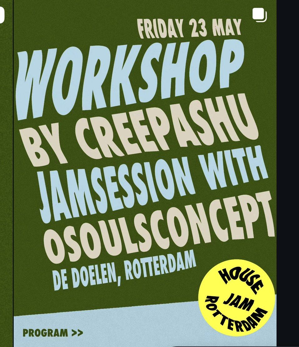 Workshop by Creepashu + jam session with Osoulsconcept flyer